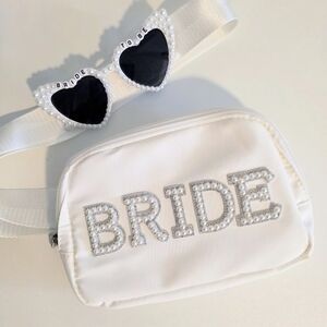 Bride Crossbody Belt Or Waist Purse With Sunglasses / White
